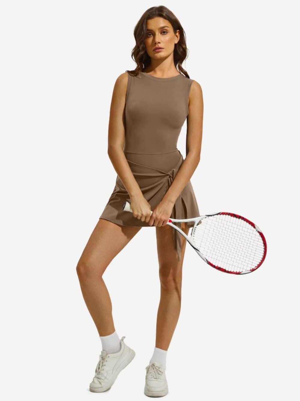 🎾 FITOP Brown Tennis Dress Built-In Shorts Wrap Skirt NWT Small